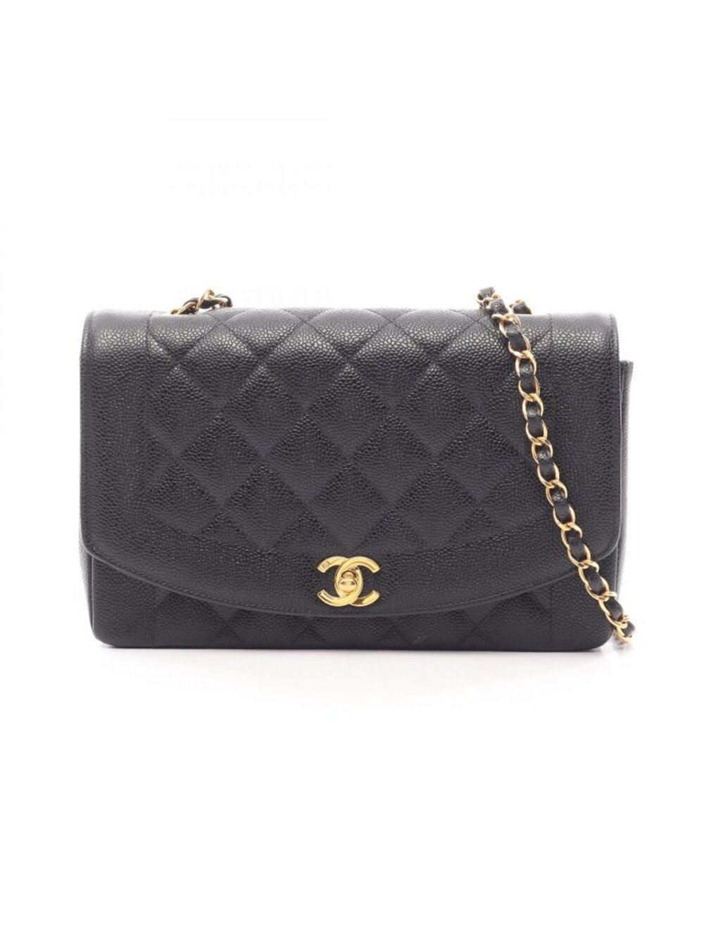 Chanel Shoulder Bag Quilted Diana Flap Black Caviar Leather Chain